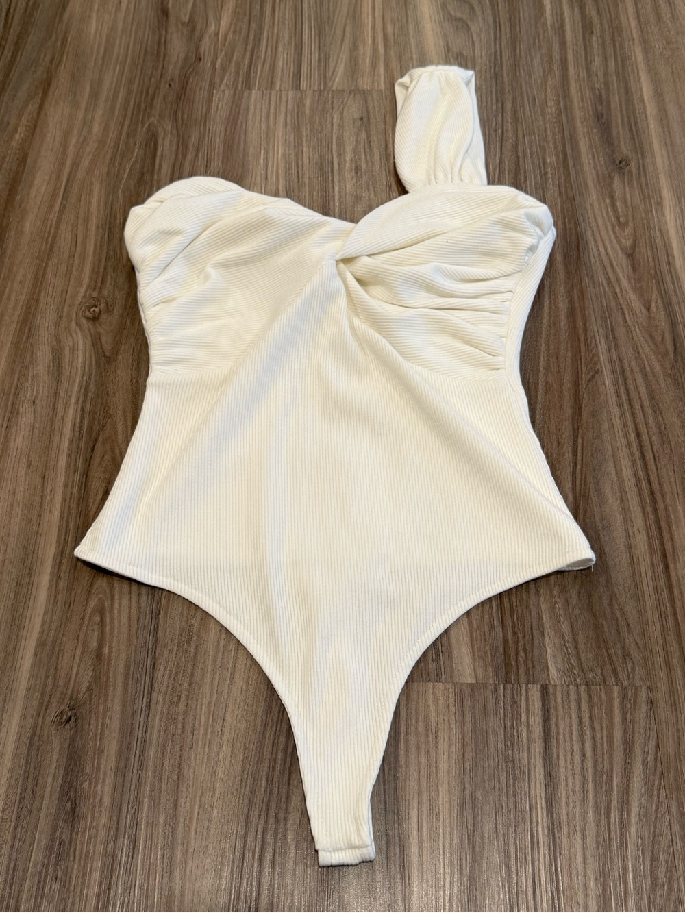 Privacy Please Cream One-Shoulder Ribbed Bodysuit